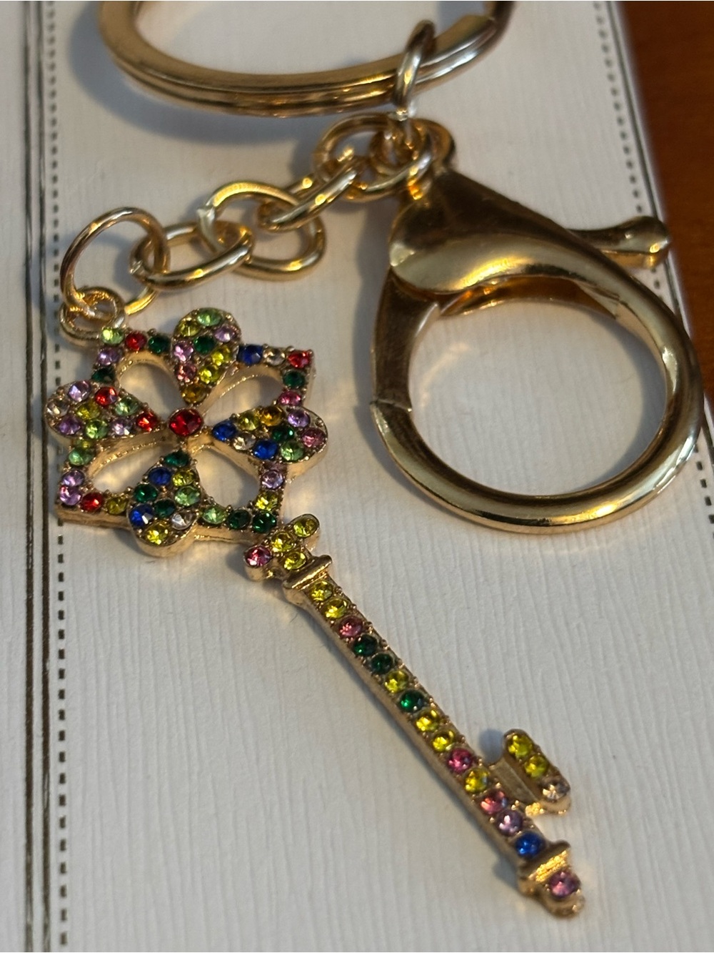 Gold-Tone Multicolor Crystal Key Charm Keychain - Women Accessories